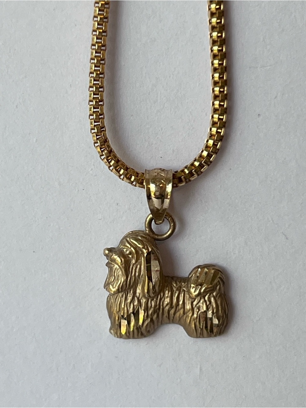 14kt Gold Shih Tzu Puppy Dog Charm on a 14kt Gold Necklace Chain